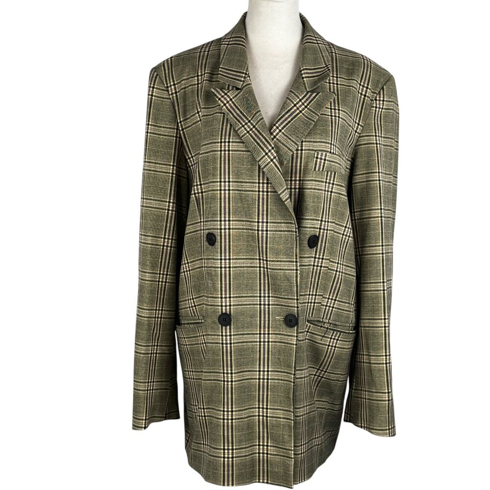 Collusion Glen Plaid Oversized Double Breasted Blazer Size Small